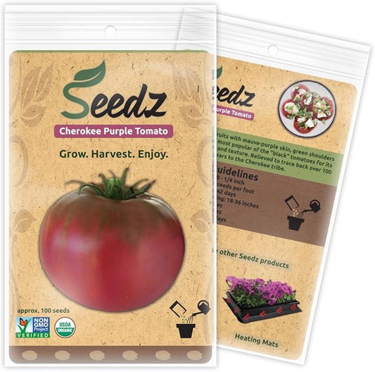 Organic Tomato Seeds, APPR. 100, Cherokee Purple Beefsteak Tomato, Heirloom Vegetable Seeds, Certified Organic, Non GMO, Non Hybrid, USA