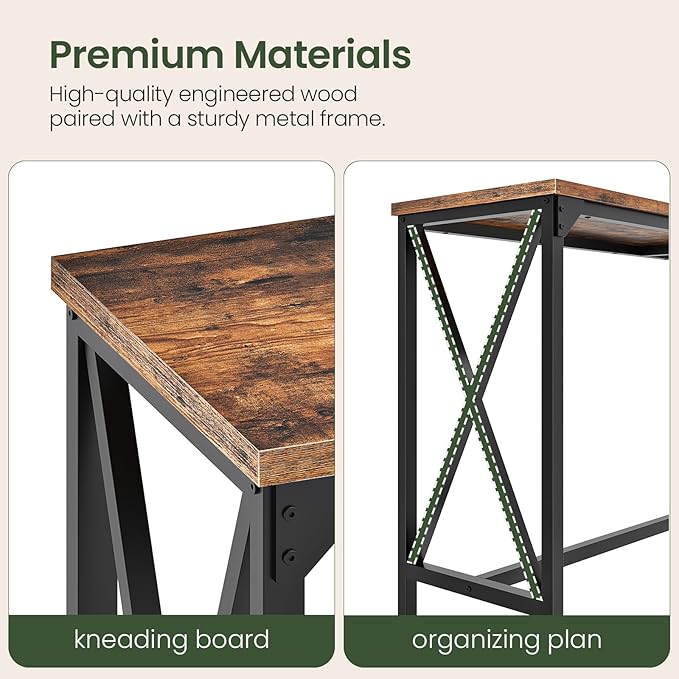 70.9'' Bar Table, Kitchen Dining Table with Power Outlet and Footrest, Industrial Style, for Pub, Living Room, Rustic Brown and Black TBT08UBF