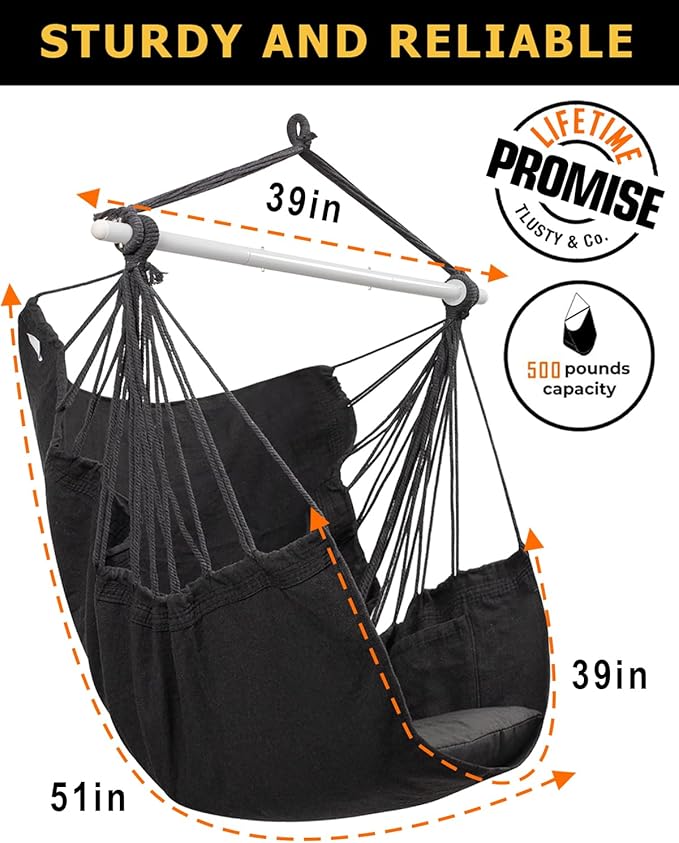 ADVOKAIR Hammock Chair Swing, Heavy-Duty Hanging Rope Swing Seat Supports 500 Lbs, Ideal for Outdoor Patio, Backyard, Porch, Deck & Indoor Bedroom Use