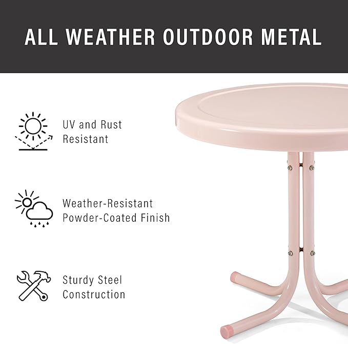 Crosley Furniture Griffith Weather Resistant Retro Metal Outdoor Side Table for Patio, Deck, Porch, Pink
