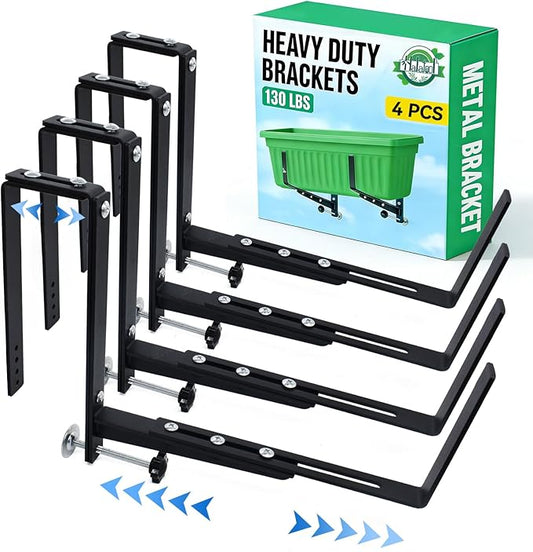 Halatool 4-Pack Heavy Duty Window Box Bracket, Adjustable Wall Mount Planter Holder for Outdoor Window Flower Boxes on Balcony, Porch, Fence, Patio and Garden