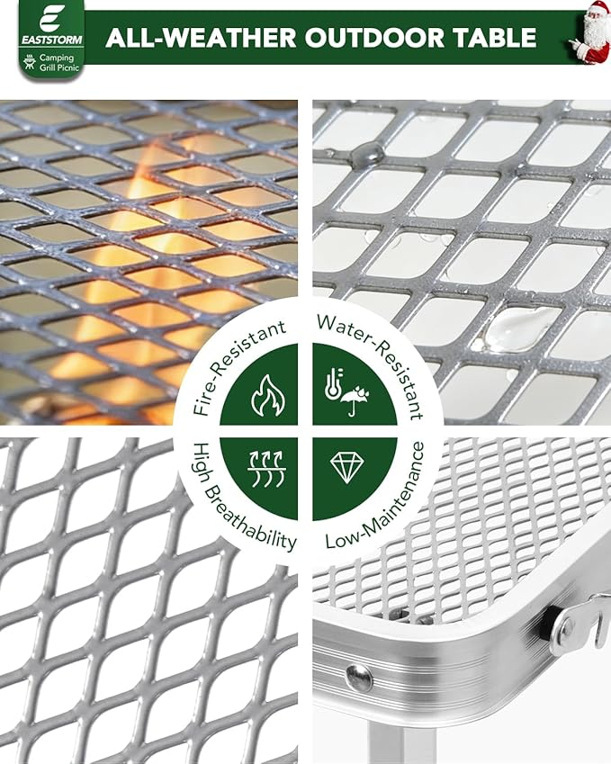 Square Folding Card Table with Adjustable Height (12" & 26"), Silver Portable Metal Mesh Table for Camping, BBQ, Picnic, Game, Patio & Indoor Use, Fits 2–4 People, Lightweight 7.6 lb, Supports 66 lb