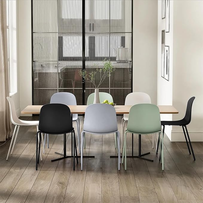 2xhome Modern Stackable Armless Dining Chair | Plastic Shell Seat with Metal Legs | Indoor or Outdoor Use | Home Kitchen Patio (2, White, No Padding)