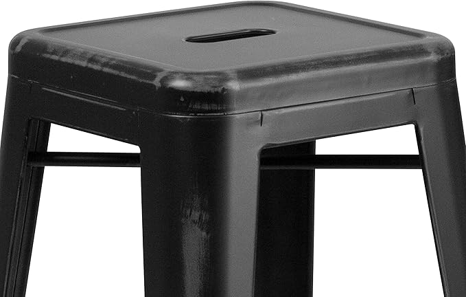 Flash Furniture Kai Commercial Grade 4 Pack 30" High Backless Distressed Black Metal Indoor-Outdoor Barstool