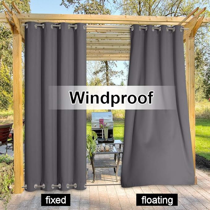 NICETOWN Blackout Outdoor Patio Curtain & Drape Waterproof, Top and Bottom Rustproof Grommets Heavy Weight Windproof Sunlight Blocking Keep Privacy for Yard/Pergola, 1 Piece, W84 x L84, Grey