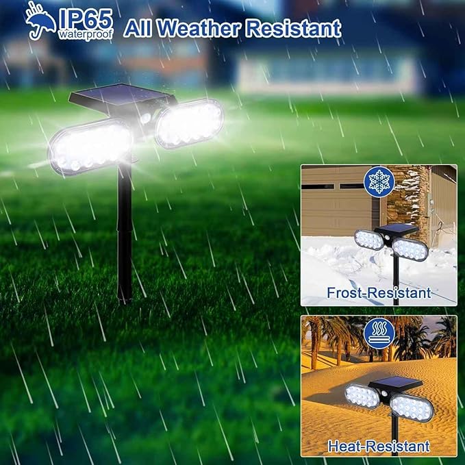 EMANER Outdoor Motion Lights Solar Powered, Solar Flood Lights, Stay On or Motion On/Off 3-Mode, Dusk to Dawn Security Solar Light, Cordless Landscape Spotlights for Path Yard Walkway, 4-Pack