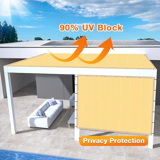 Artpuch Outdoor Pergola Shade Cover 8x23 FT Sun Shade Cloth with Grommets Sand 90% UV Protection Canopy Patio Privacy Screen (Customized Available)