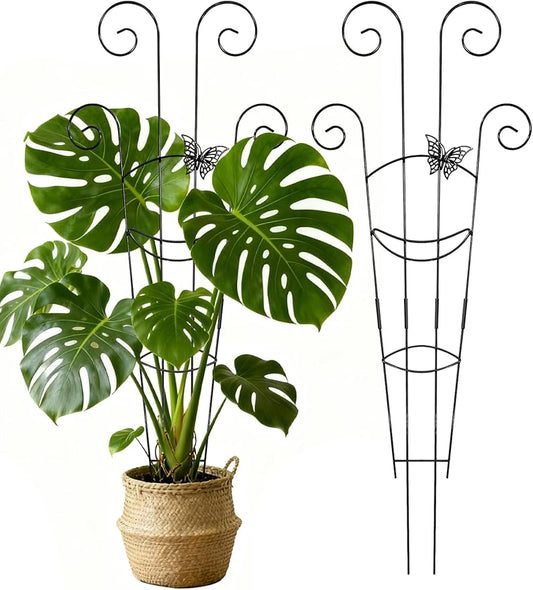 2 Pcs Tall Trellis for Potted Plants, 30'' Expandable Butterfly Shape Garden Trellis for Climbing Plants Indoor, Plant Pothos Climber Support for Monstera, Ivy, Hoya, Vine (Black)