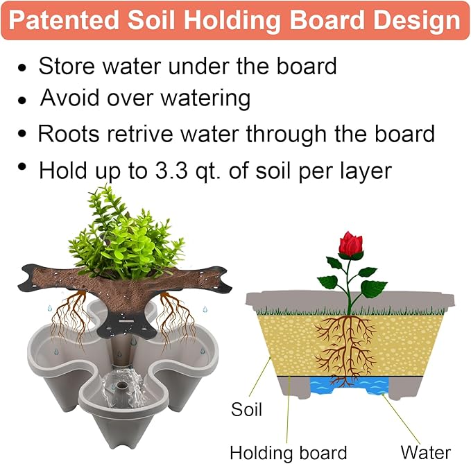 GameXcel Vertical Planter, 7 Tier Stackable Strawberry Planter with Garden Tool Set, Movable Indoor/Outdoor Garden Herb Pot for Growing Vegetables and Succulents, Gray