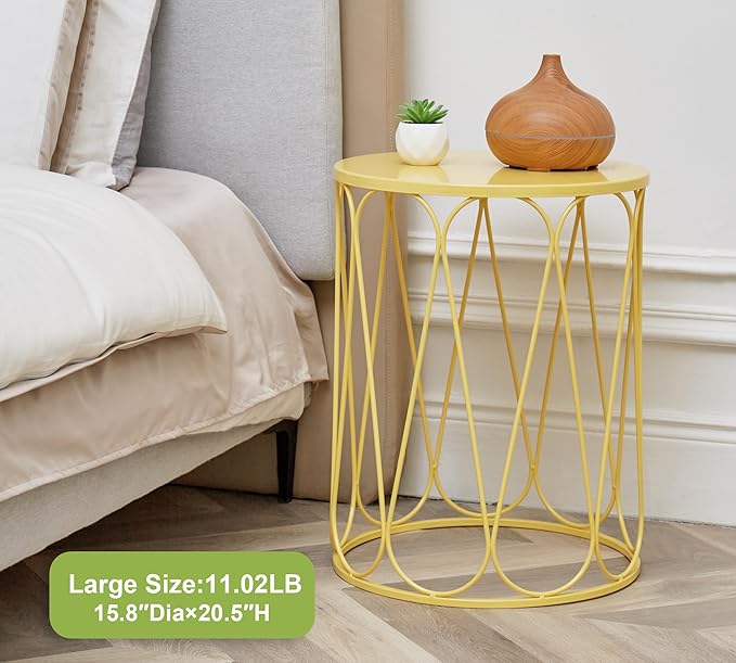 HFHOME Set of 3 Metal Outdoor Side Table, Nesting Round Coffee Table for Indoor Outdoor, Heavy Duty End Tables Plant Stand Living Room Garden Stool - Yellow
