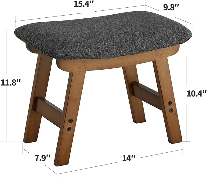 Foot Stool Ottoman Foot Rest Under Desk,Small Stool for Living Room, Bedroom and Kitchen (Brown Legs - Gray Stool Surface)