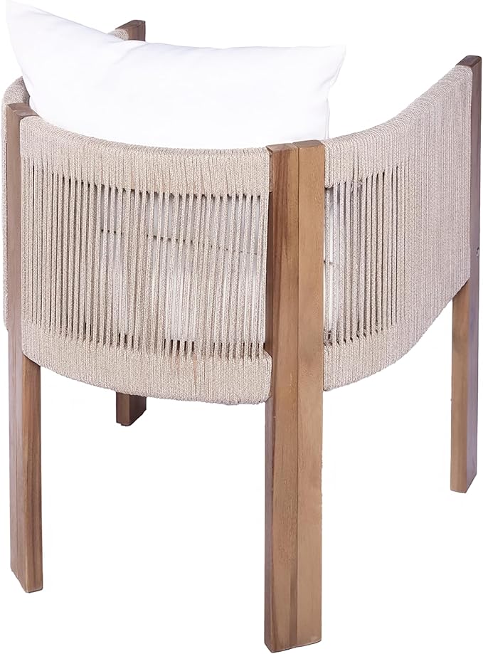 Christopher Knight Home Kclent Patio Acacia Wood Dining Set for 6 People, Outdoor Table & Chairs with Curved Rope Arm, Removable Cushions, 7 Piece Patio Dinner Set for Backyard Deck, Teak+ Beige