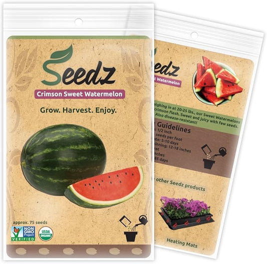 Organic Watermelon Seeds, APPR. 75, Crimson Sweet Watermelon, Heirloom Vegetable Seeds, Certified Organic, Non Hybrid, USA