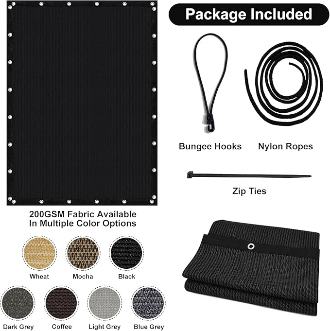 Artpuch 90% Sun Shade Cloth, 5 x 6 FT Pergola Shade Cover Canopy with Grommets, Sun Screen Fabric Tarp for Patio, Outdoor, Garden, Backyard, Black