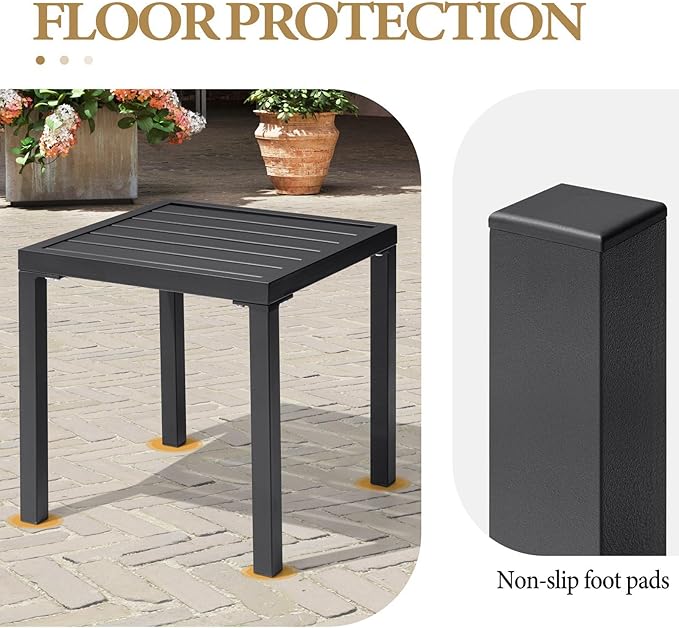 Crestlive Products Outdoor Side Table, Black Small Square Metal End Table with Easy Assembly, Weather Resistant Design for Pool Patio Balcony