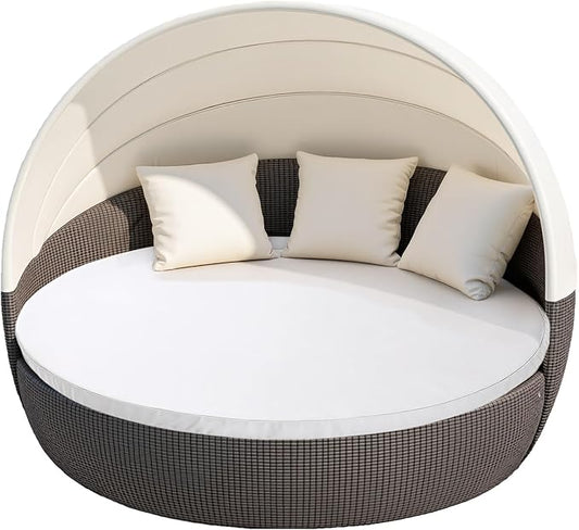 MICTONY Outdoor Daybed Cushion Cover, 66" Replacement Daybed Cover with Elastic Band, Sun Bed Cushion Cover, Outdoor Round Bed Cushion, Cover ONLY (Daybed NOT Included) (White)