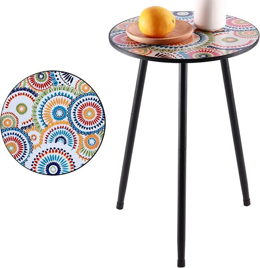 1 Pack Metal Outdoor Side Table Small Outside Round End Table for Patio Modern Accent Garden Corner Table for Small Spaces, Balcony, Porch, Weather-Resistant, Plant Stand Indoor