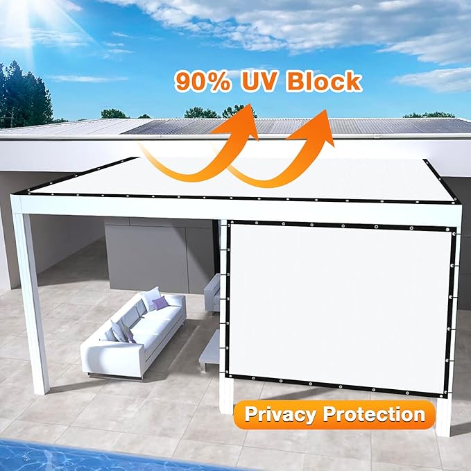 Artpuch Outdoor Pergola Shade Cover 7' X 16' Sun Shade Cloth with Grommets, 90% UV Protection Canopy Patio Privacy Screen (Customized Available) GN107, White