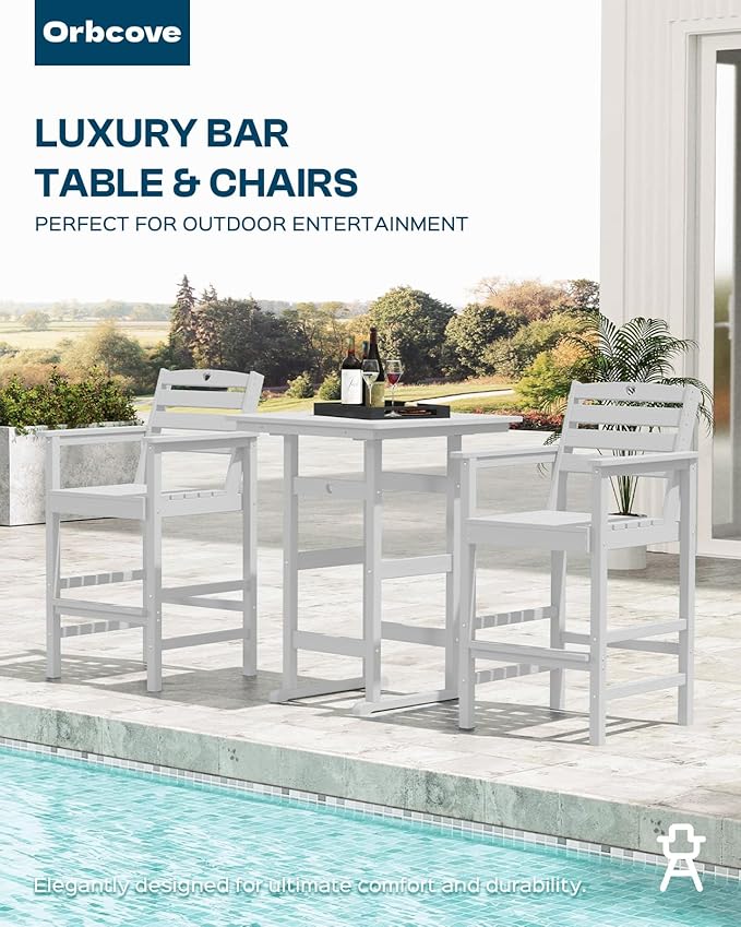 Patio Bar Table,Adirondack Chairs and Table 4 Pieces Set, Bar Height Chairs Set of 4, Outdoor Bar Stools Set,Weather-Resistant Outdoor Furniture for Deck, Balcony, Poolside Easy Assembly