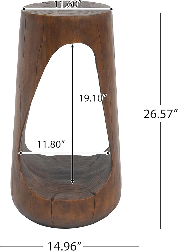 Christopher Knight Home Novi 26.57"H Lightweight Concrete Outdoor Side Table, Hollow Round-shaped Patio End Table, MGO Outdoor Coffee Table, Garden Plant Stand Indoor, Wood-Like Texture, Antique Brown