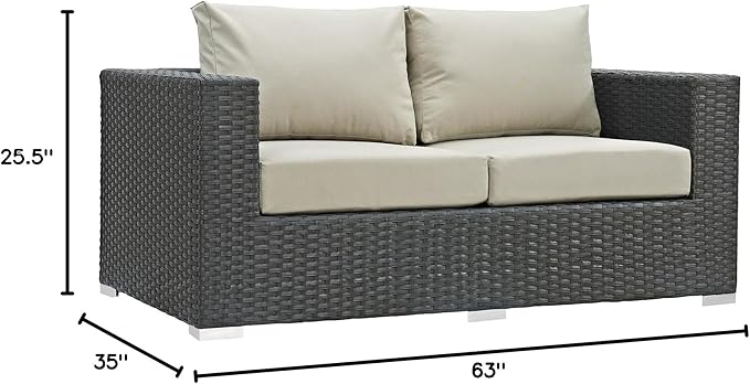 Modway EEI-1851-CHC-BEI Sojourn Wicker Rattan Outdoor Patio Coffee Table, Loveseat, Canvas Antique Beige