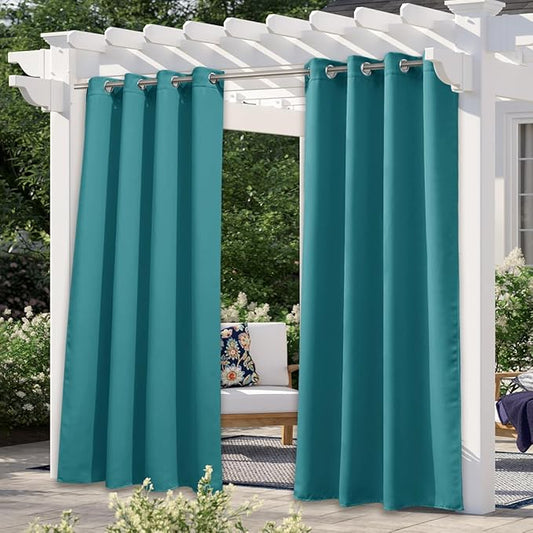 NICETOWN Outdoor Patio Curtains Waterproof 84 inches Long, Rustproof Grommet Gazebo Curtains Thermal Curtains Indoor Outdoor Window Drapes for Porch/Pergola, Peacock Teal, W52 x L84, 1 Panel