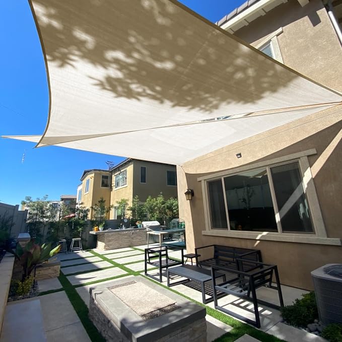 SUNLAX Sun Shade Sail 10' x 11' x 14.9' Butter Cream Rectangle Canopy Sail Shade Cover UV Block Permeable Sunshade Outdoor for Patio Backyard Deck Pergola (We Make Custom Size)