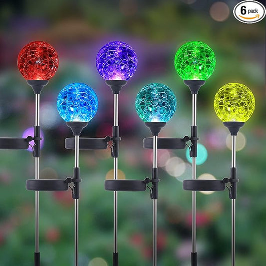 6 Pack Decorative Solar Powered Outdoor Garden Stake Glass Ball Lights for Yard,Color Changing Solar Lawn Globe Lights Waterproof Decor for Christmas Decoration Gift for Mom Wife Friend