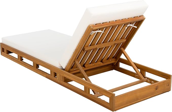 Christopher Knight Home Jossie Acacia Wood Chaise Lounge Chair Outdoor Set of 2, Adjustable Backrest Sun Lounger Recliner, Patio Outdoor Chaise Lounge with 4" Thick Water-Resistant Cushion,Teak+Cream