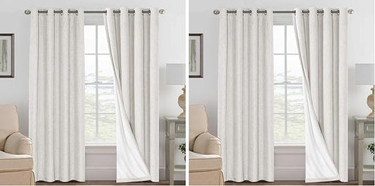 H.VERSAILTEX 100% Blackout Curtains Ivory, Linen Blackout Curtains 96 inch Curtains 2 Panel Set, Elegant Curtain for Bedroom Grommet Drapes Window Curtains Living Room Drapes (Pack of 2)