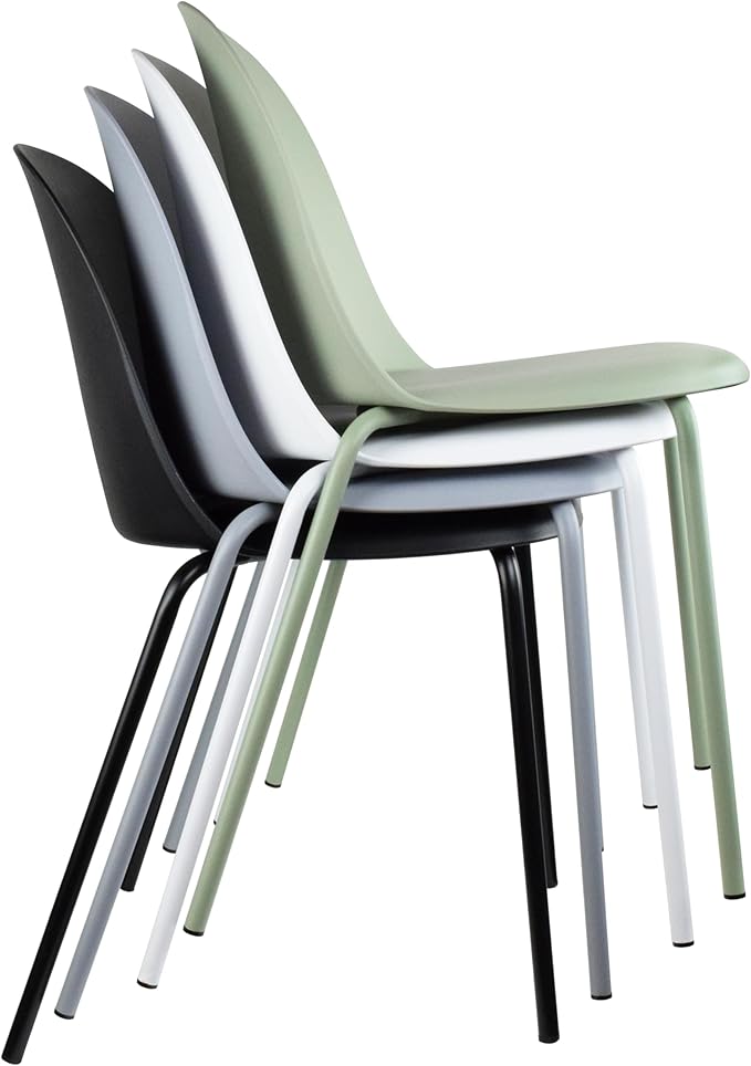 2xhome Modern Stackable Armless Dining Chair | Plastic Shell Seat with Metal Legs | Indoor or Outdoor Use | Home Kitchen Patio (2, White, No Padding)