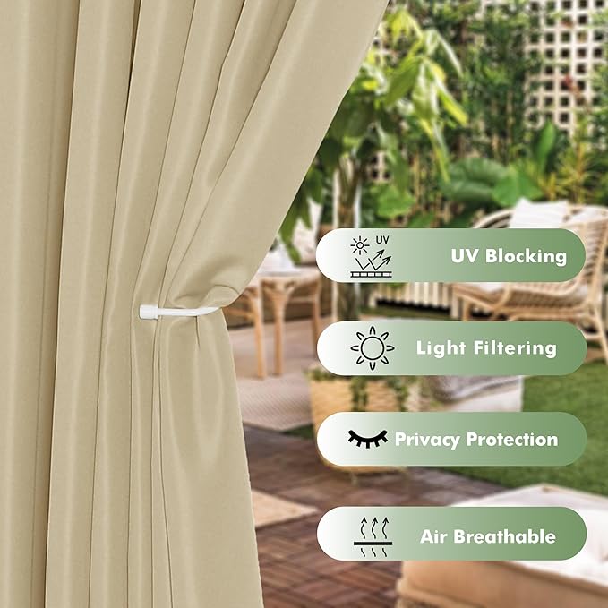 HolidayIdeas Outdoor Curtains for Patio Waterproof, 8 Panels - 54x84 Inches - Weatherproof Privacy Outsides Curtains for Cabana Porch Pergola, Sunlight & UV Blocking (Cream, Grommet Top)