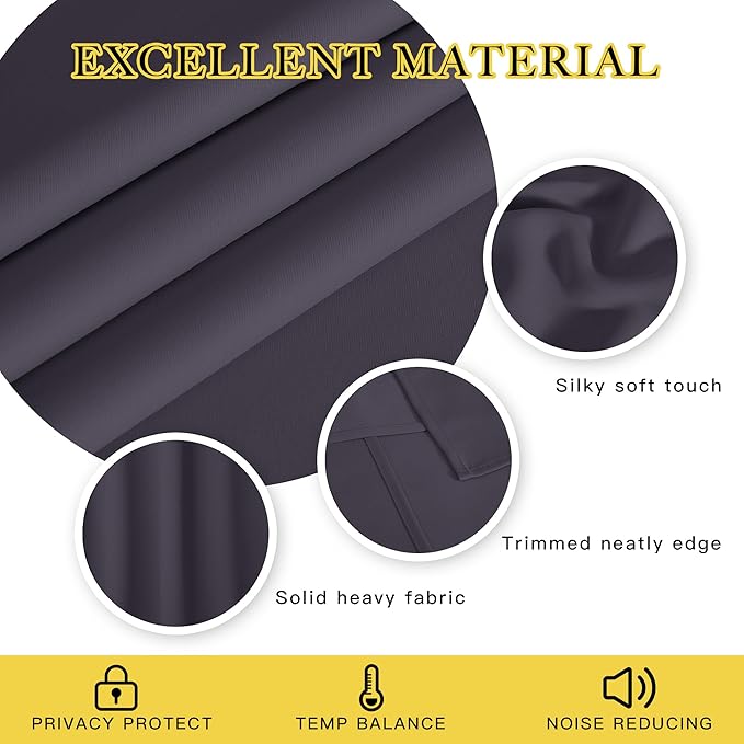 NICETOWN Blackout Curtains 72 inches Long, Grommet Privacy Window Thermal Insulated Room Darkening Sliding Glass Door Drape for Bedroom Living Room, 1 Panel, W100 x L72, Greyish Purple