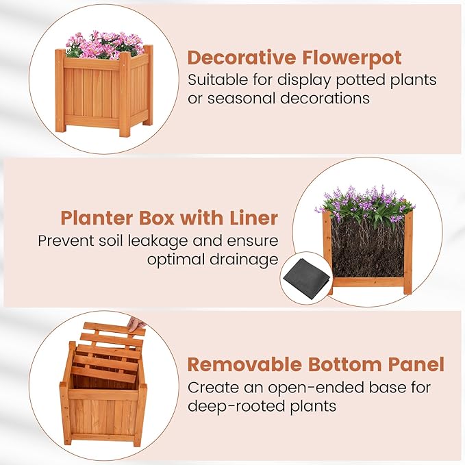 Giantex 4-in-1 Outdoor Bench with 4 Planter Boxes, Wood with Teak Oil Finish, Garden Bench Seat with Raised Garden Beds for Porch Balcony Lawn Yard, DIY Assembly, 42"x11"x11.5"