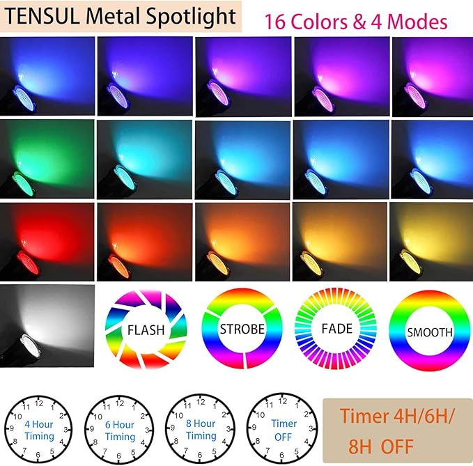 Christmas Spotlight 10W LED Color Changing Outdoor Hallowmas Spot Lights Timer Remote IP65 Waterproof RGB Metal Case Spotlights with Stake Stand for Yard Garden Lawn House, 2 Lights