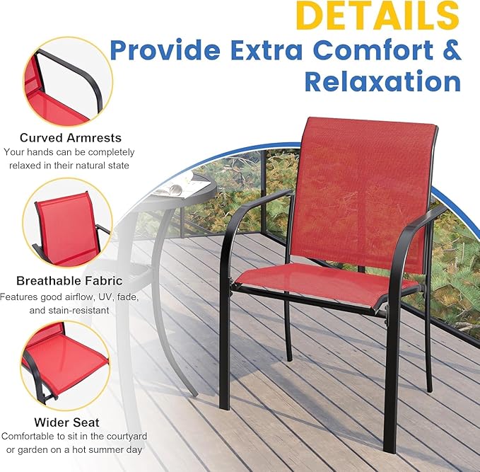 VICLLAX Patio Table and Chair Set of 6, All Weather Metal Round Outdoor Dining Furniture Set-50 Round Outdoor Table and Chairs, Black Tabletop