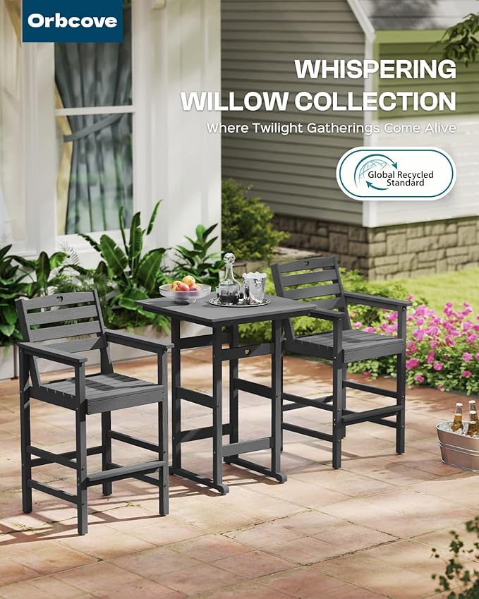 Patio Bar Table,Adirondack Chairs and Table 5 Pieces Set, Bar Height Chairs Set of 4 and Bar Table, Outdoor Bar Stools Set,Weather-Resistant Outdoor Furniture for Deck, Balcony, Poolside Easy Assembly