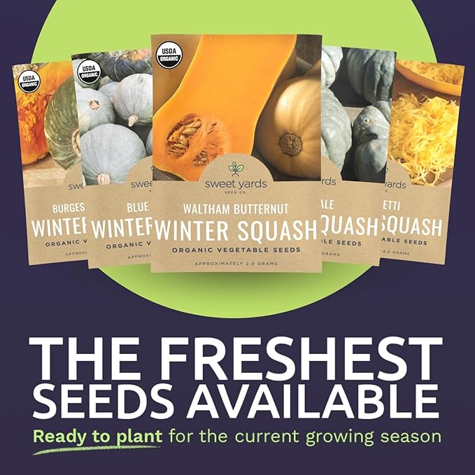 Organic Winter Squash Variety Pack - 5 Individual Packs - 2026 Season - Butternut Squash, Spaghetti Squash, Jarrahdale Pumpkin Squash & More! For Indoor & Outdoor Planting (Non-GMO, Certified Organic)