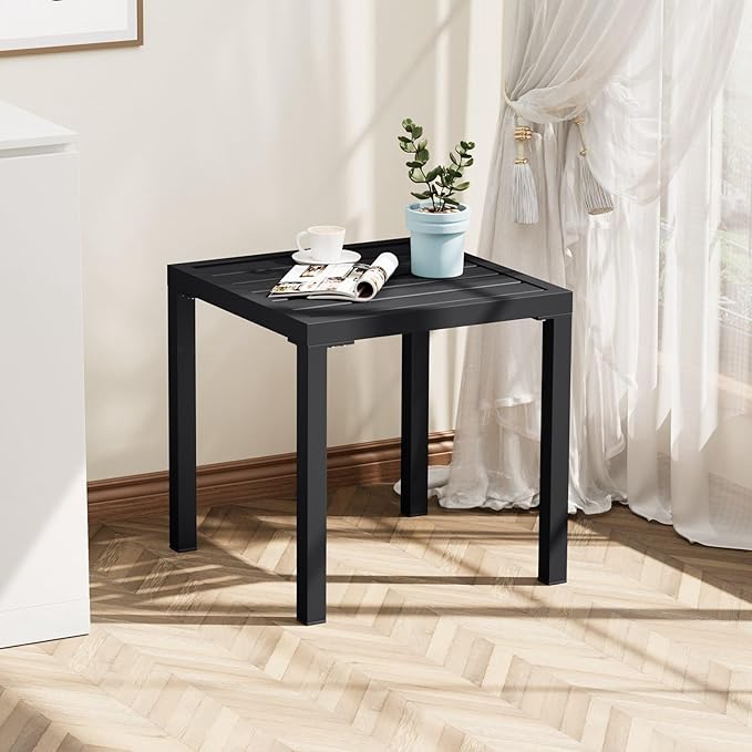 Crestlive Products Outdoor Side Table, Black Small Square Metal End Table with Easy Assembly, Weather Resistant Design for Pool Patio Balcony