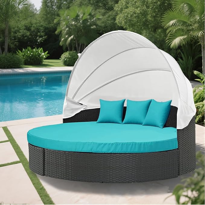 MICTONY Outdoor Daybed Cushion Cover, 66" Replacement Daybed with Elastic Band, Sun Bed Round Cushion ONLY (Daybed NOT Included), Peacock Blue