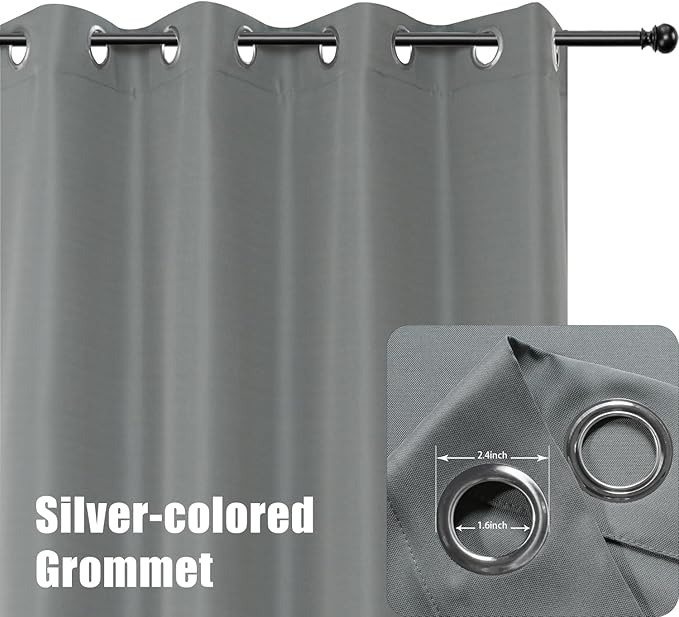 BONZER Waterproof Outdoor Curtains for Patio Porch Pergola Cabana Thick Privacy Extra Wide Grommet Indoor Curtains for Bedroom Living Room, 1 Panel, 150W x 108L inch, Grey