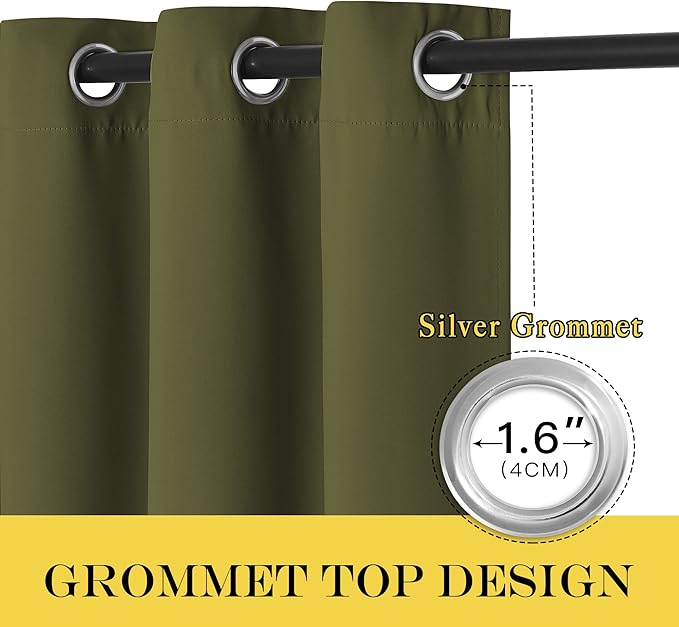 NICETOWN Olive Green Blackout Curtains 84 inch Length, Grommet Top Room Darkening Drapes for Bedroom Living Room, Light Blocking Window Covering for Privacy (W66 x L84 Inch, 1 Panel)