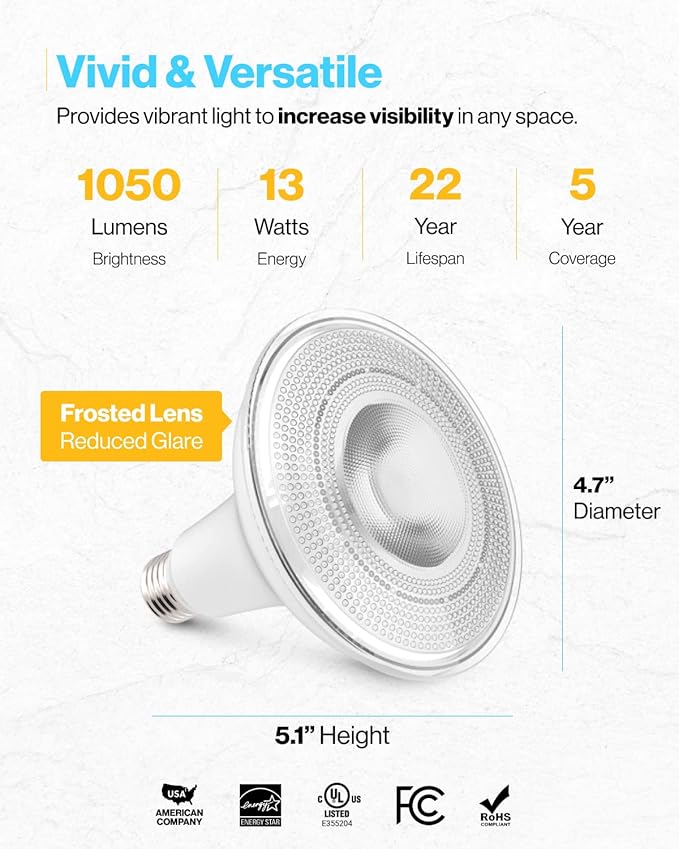 Sunco 24 Pack PAR38 LED Flood Light Outdoor Bulb, Waterproof Bright Dimmable 13W=100W, 5000K Daylight, 1050lm, E26 Base UL Energy Star Listed