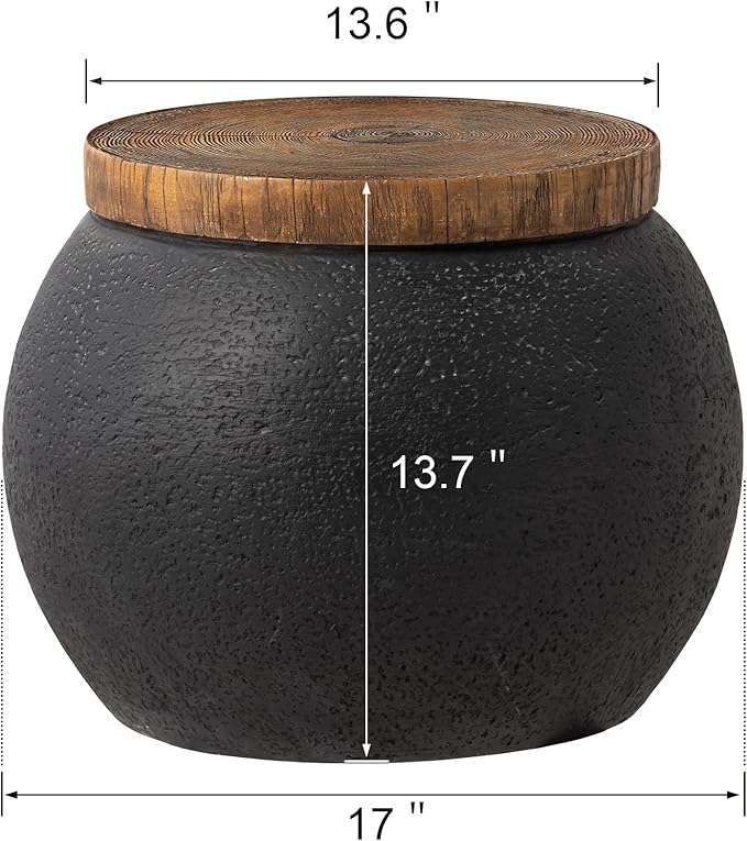 SUNBURY Outdoor Side Table Set of 2, 14" W Outdoor End Accent Side Table, Patio Decorative Garden Stool Wooden-Look Top for Livingroom, Garden, Backyard