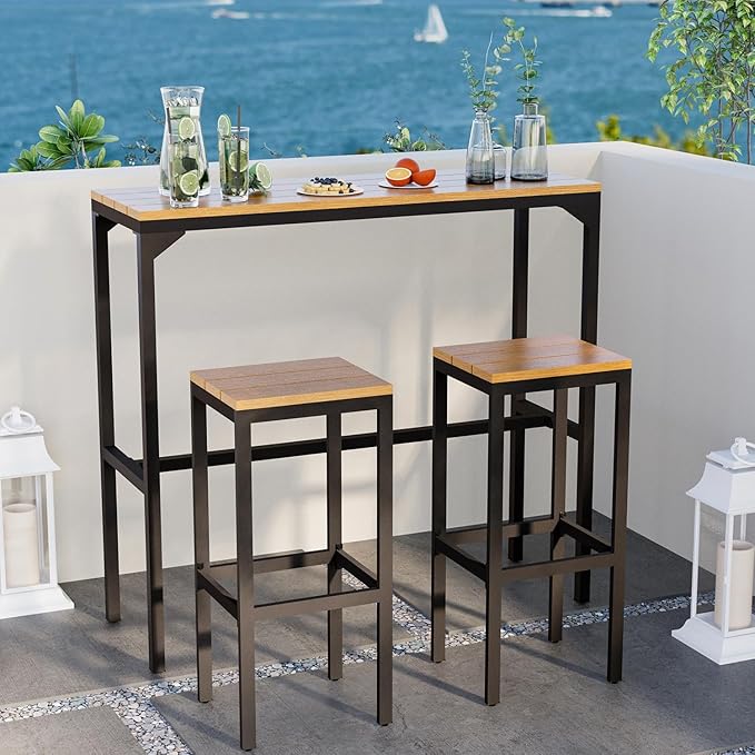 AECOJOY 6 Piece Patio Bar Set, Patio Bar Height Table and Chairs Set 47" Rectangular Pub Height Bar Table with 4 Bar Stools Patio Pub Bar Set for Balcony, Porch