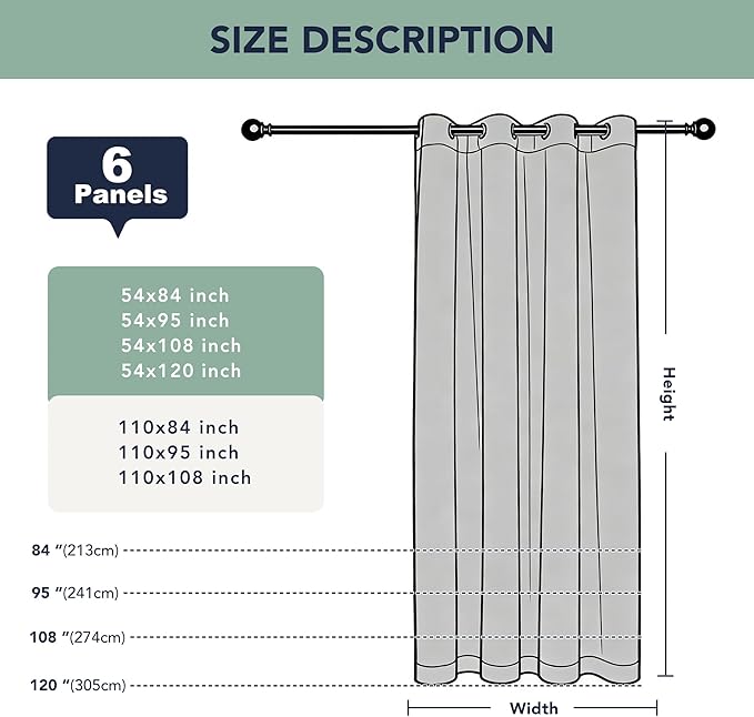 Outdoor Curtains for Patio Waterproof - 6 Panels Privacy Weatherproof Outside Curtains with Grommets for Pergola, Gazebo, Porch, Cabana, Balcony, 54 x 84 Inch, Navy