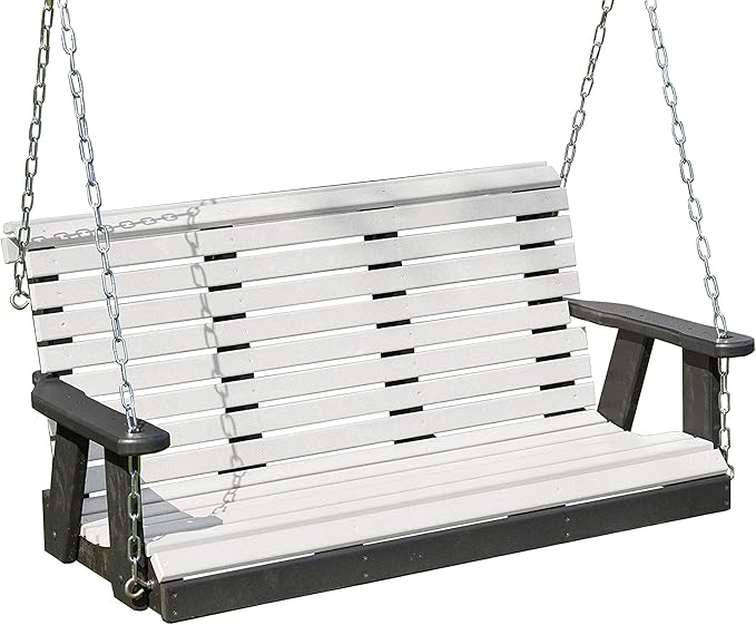 Poly Lumber Wood 4FT Porch Swing Amish Craftsmandship Made in USA HDPE with No wood fibers and 1000 lbs Limit. Stainless Steel Hardware.Signature Rollback design for Patio Outdoor Backyard Garden Park