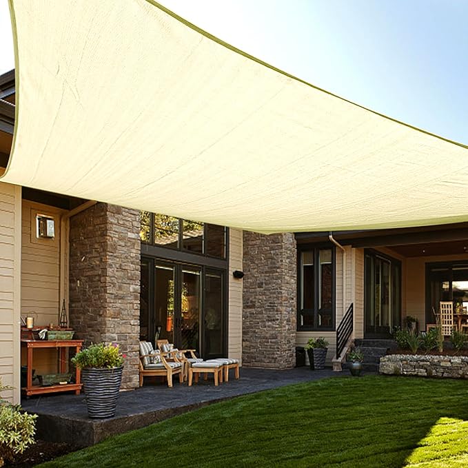 LOVE STORY Custom Size 7'x8' Butter Cream Sun Shade Sail Rectangle UV Block Canopy Patio Sail Sunshades Fabric for Outdoor Garden Carport (We Make Custom Size)