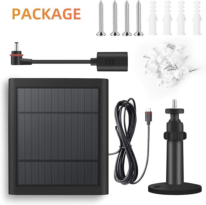 USB-C to Ring Barrel Plug 4Pack 4W Solar Charger for Ringing Spotlight & Stick Up Outdoor Cam, Black, High Efficiency, 10FT/3M Long Cable with IP65 dustproof and Waterproof