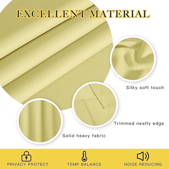 NICETOWN Paler Yellow Blackout Curtain for Living Room - Solid Thermal Insulated Grommet Blackout Panel/Drape for Bedroom Kitchen Window (1 Panel, 52 inches Wide by 54 inches Long)